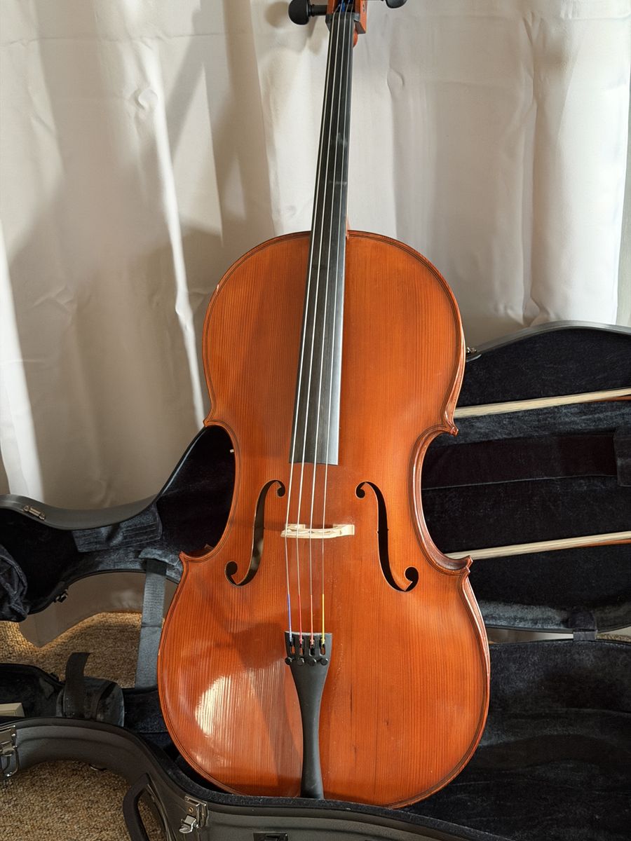 Full-Size Cello with Hard Case and Bow - Excellent Condition