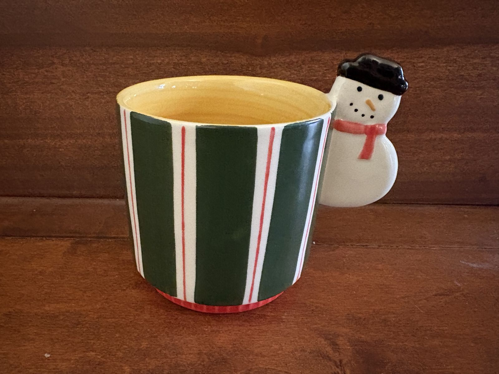 New Striped Mug w/ Snowman Handle