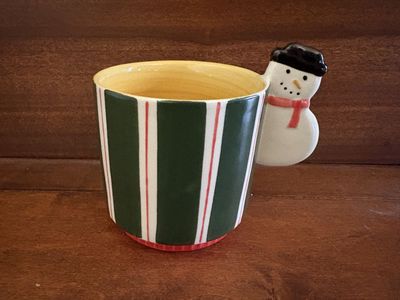 New Striped Mug w/ Snowman Handle