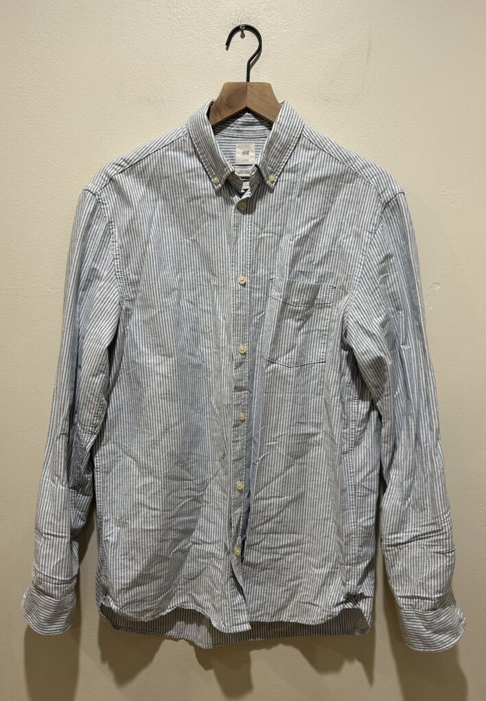 H&M White and Blue Stripe Long Sleeve Shirt