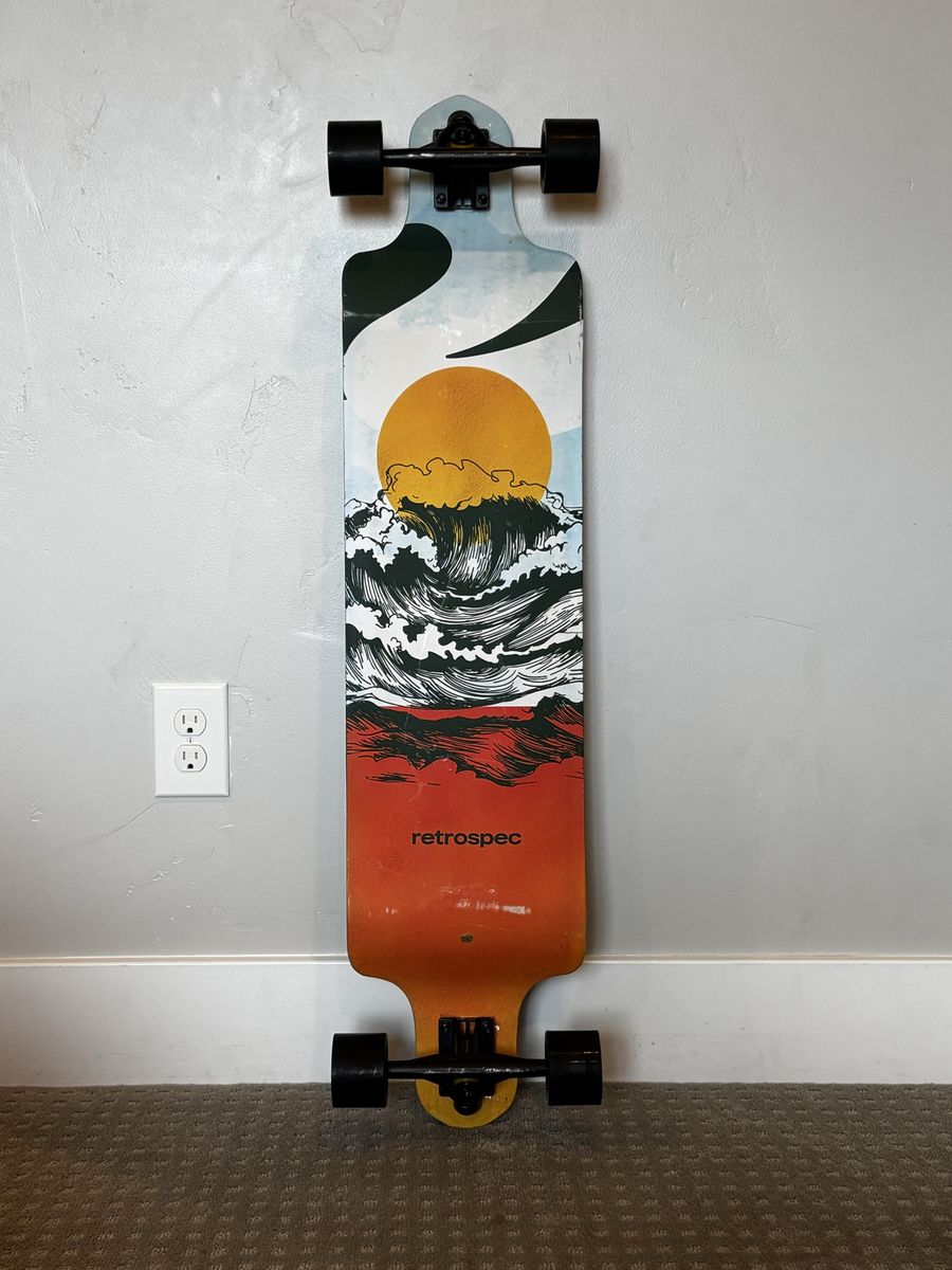 Retrospec Longboard Skateboard Drop-Through Sun and Wave Graphic