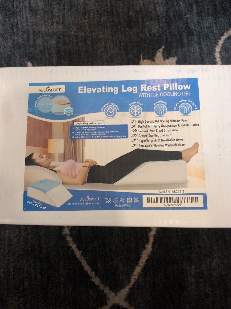 Abco Sport Elevating Leg Rest Pillow with Ice Cooling Gel Memory Foam 24"x21"x8" ABC2249