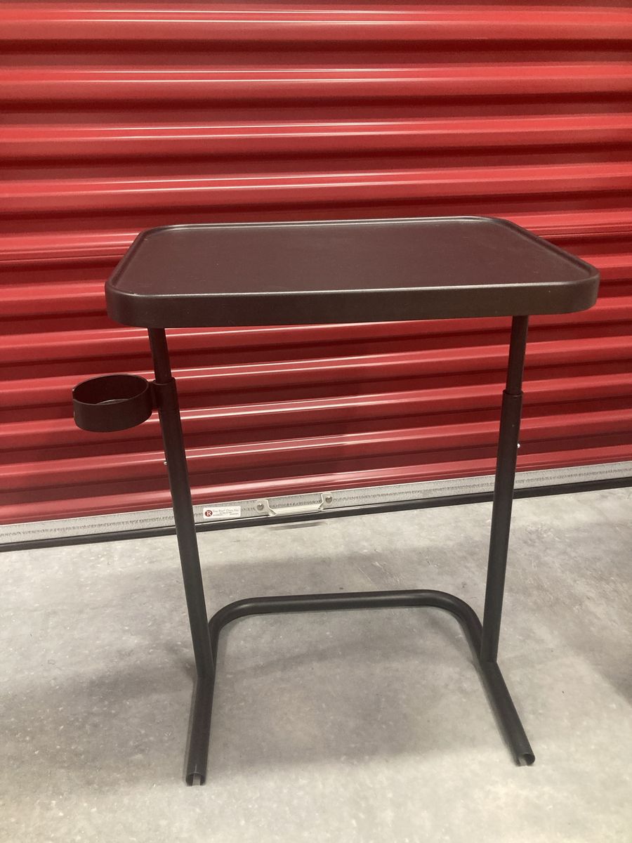 Adjustable Portable Snack Table TV Tray with Cupholder - Brown/Black