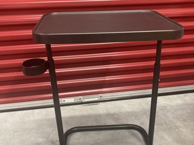 Adjustable Portable Snack Table TV Tray with Cupholder - Brown/Black