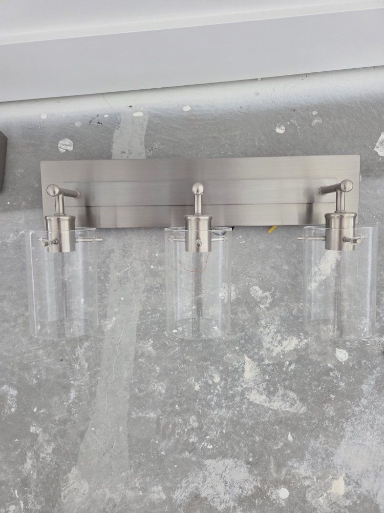 Two 3-Light Vanity Light Fixture, Brushed Nickel Finish, Clear Glass Shades