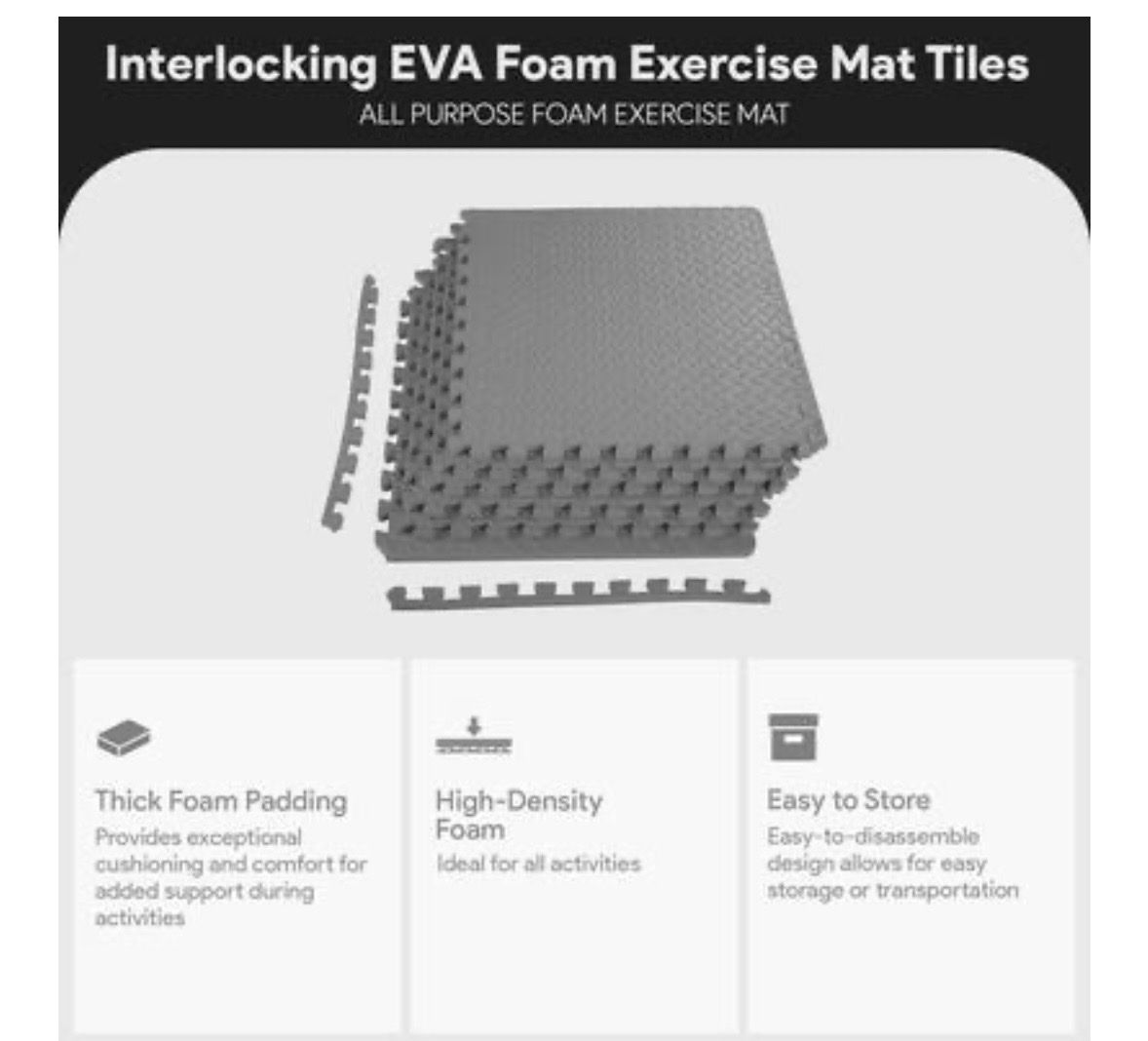 EVA Foam Interlocking Foam Mat Tiles 6pc 24”x 24”x 1/2” 24 SQ FT In A Pack
