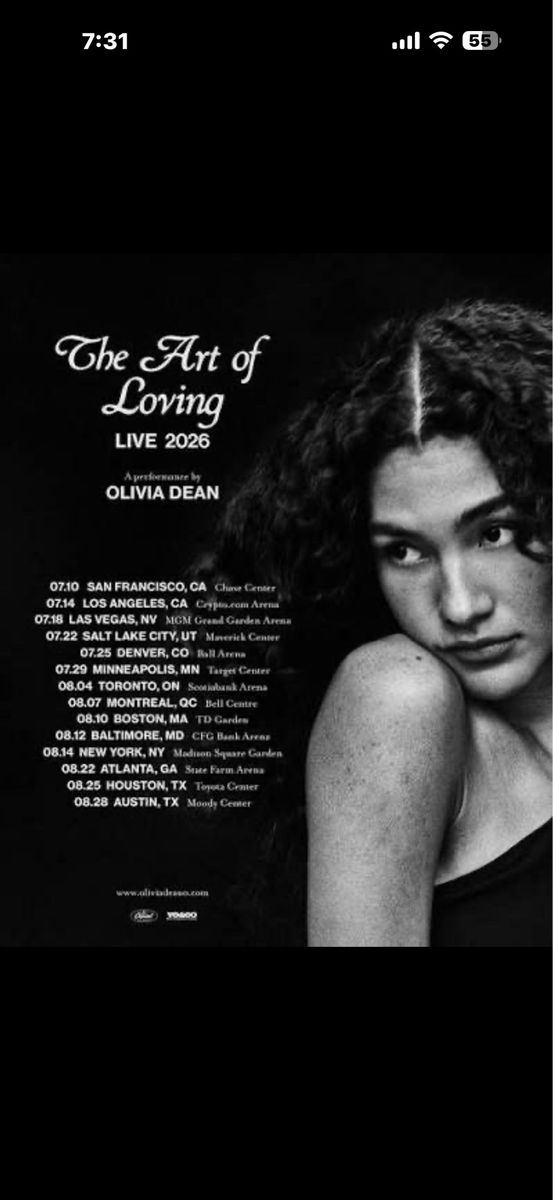 Olivia Dean - The Art of Loving Live 2026 Concert Ticket - pair 250$ each section 112 row 6