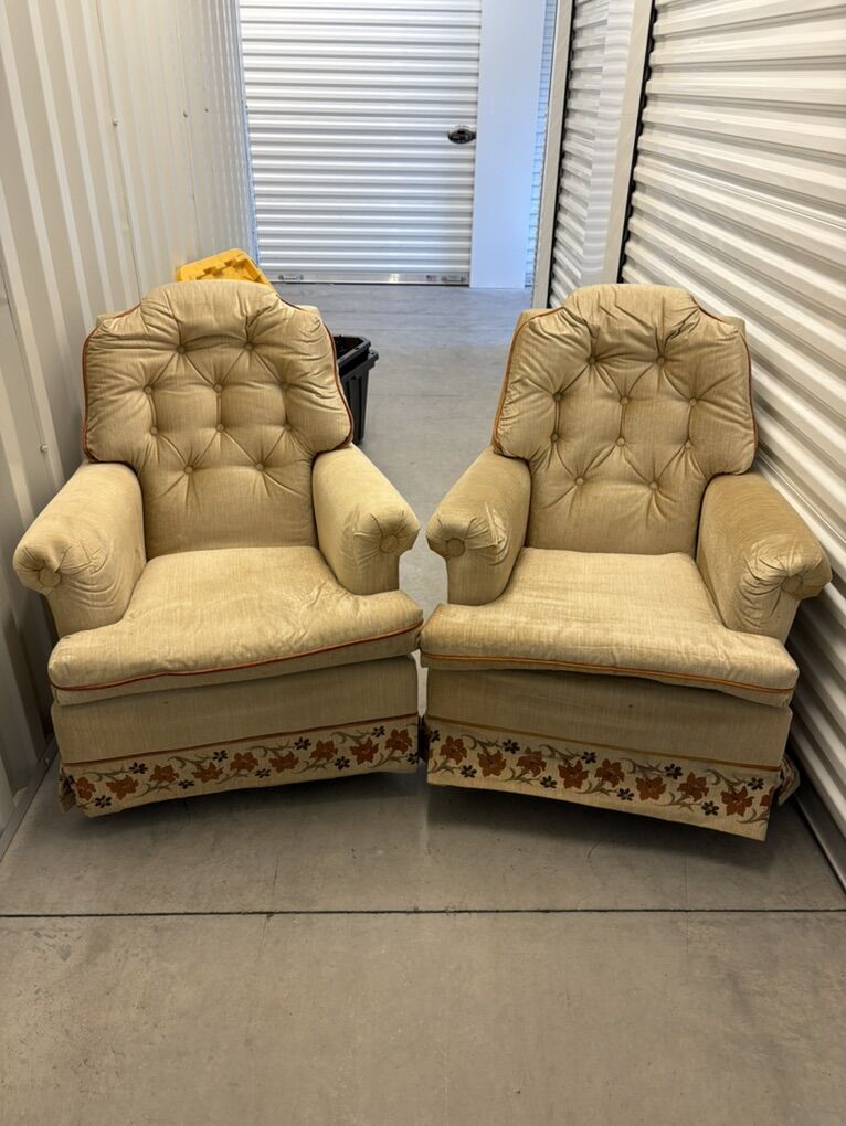 Vintage Tufted Rocking Armchairs – Matching Pair