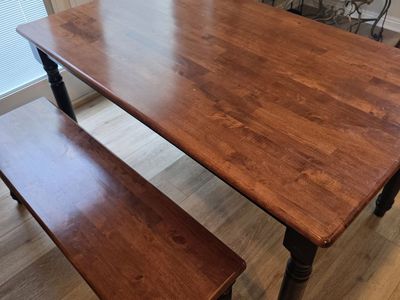 Butcher Block Kitchen Table with two side benches