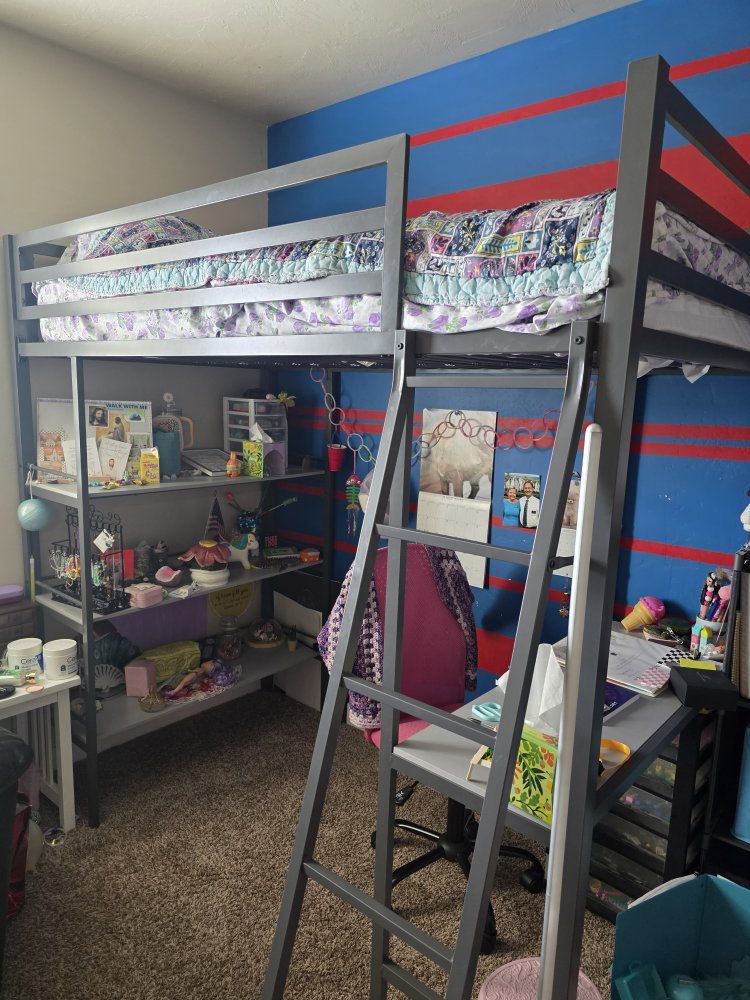 Loft bed with desk and shelves