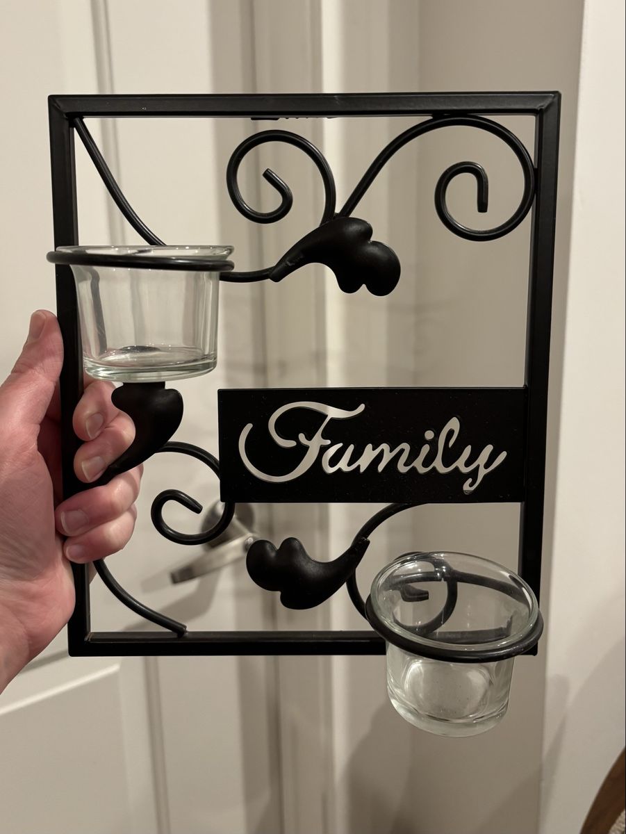 Black Metal Family Wall Sconce Candle Holder with Glass Votives