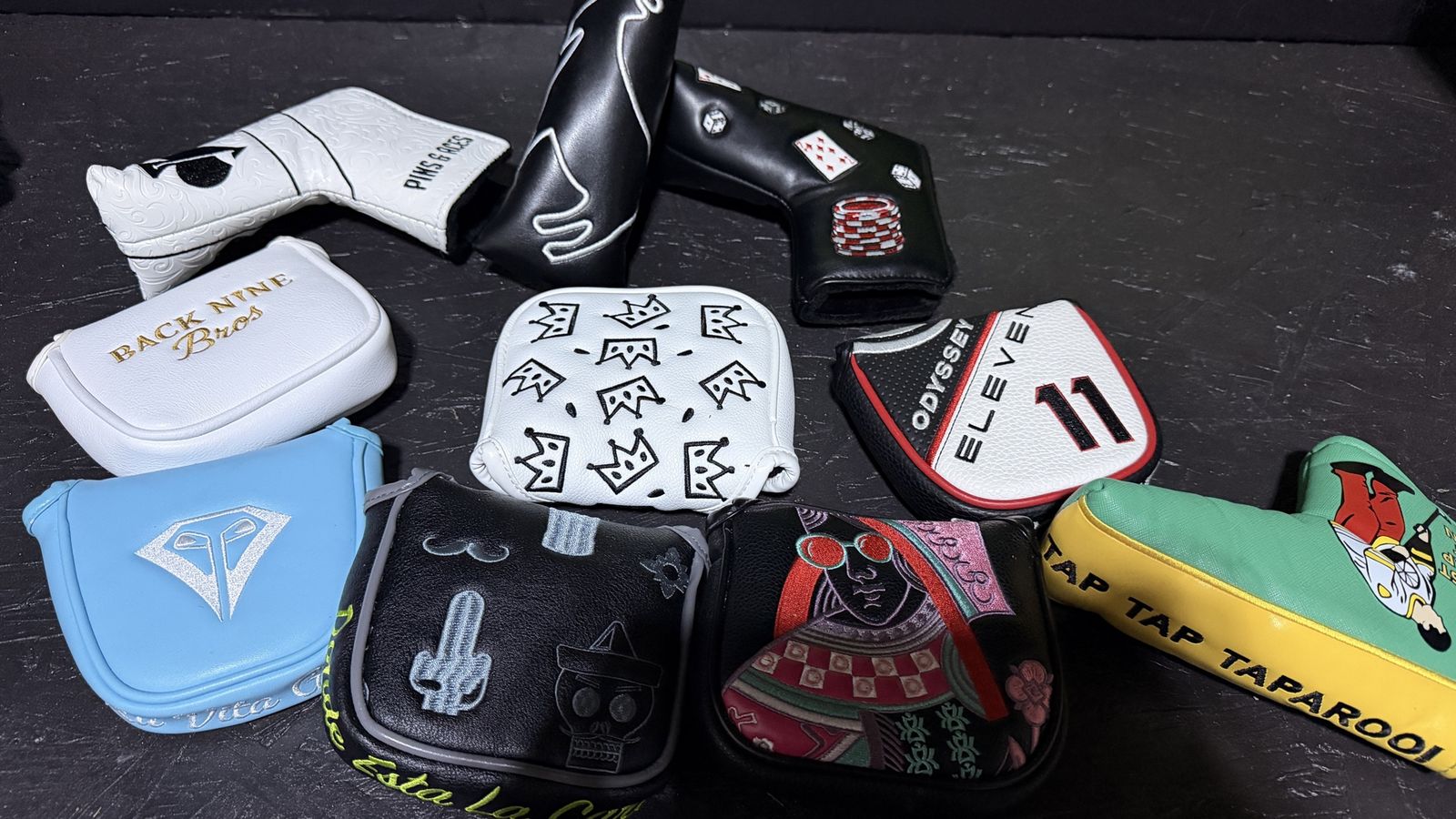 Assorted Golf Putter Head Covers - Odyssey Eleven, Back Nine Bros, Pins & Aces, Custom Designs