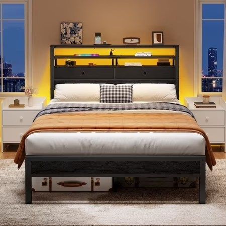Dyzmo Full Size Bed Frame with Storage Headboard