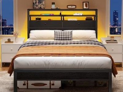 Dyzmo Full Size Bed Frame with Storage Headboard