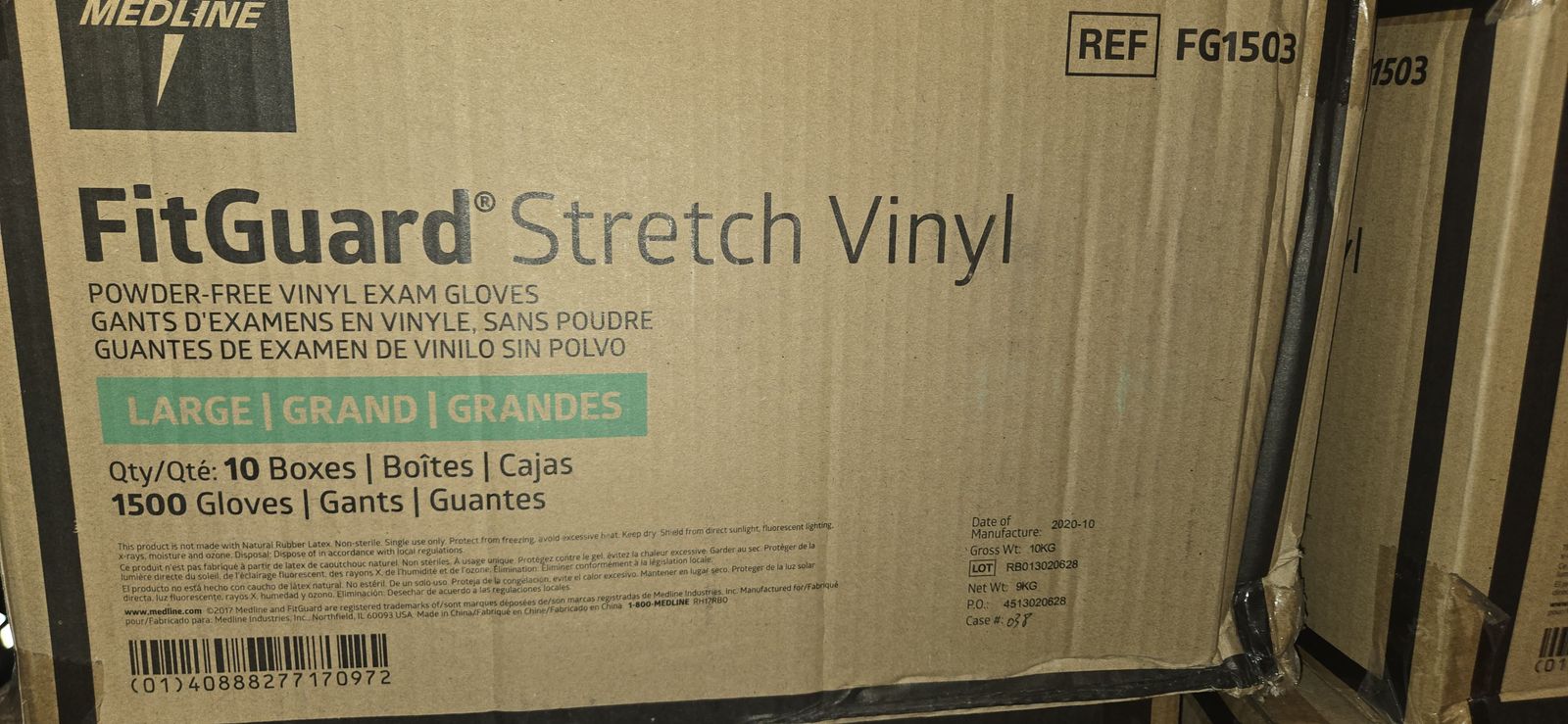 Medline FitGuard Stretch Vinyl Exam Gloves. (LARGE)