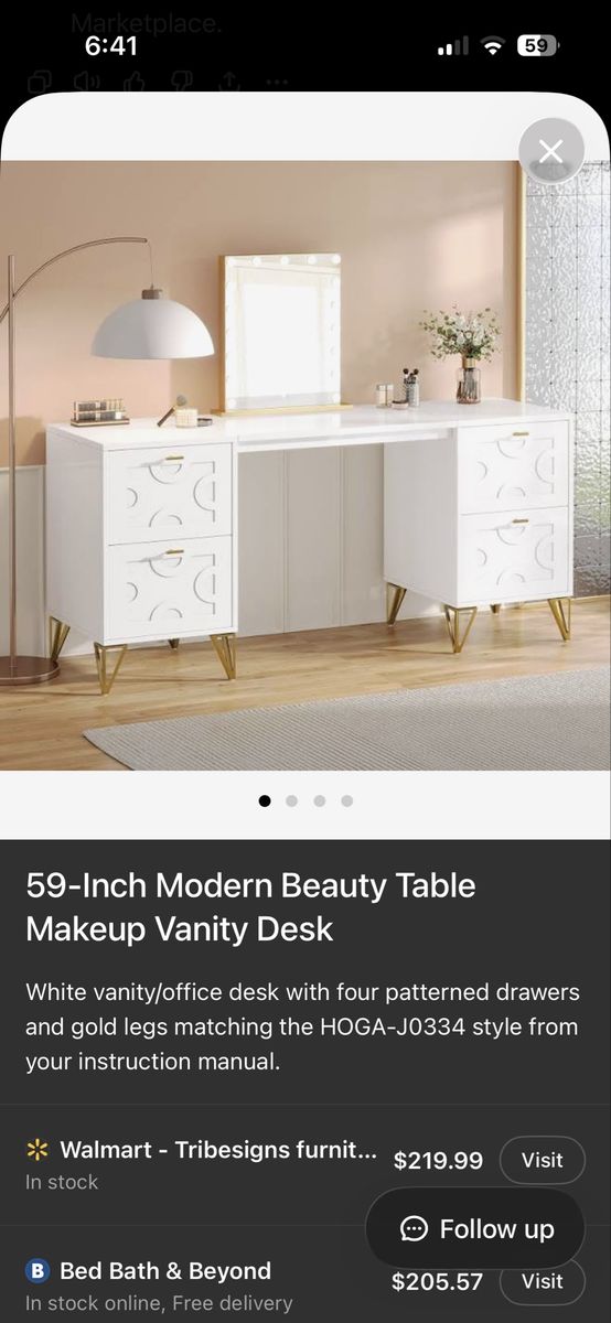 59-Inch Modern White Vanity Desk HOGA-J0334