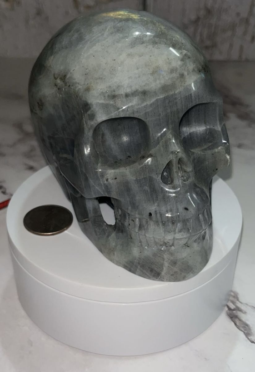 NEW Crystal 5" SKULL Labradorite Flashy Stone Home Decor Decoration Figurine Statue Collectible Rock