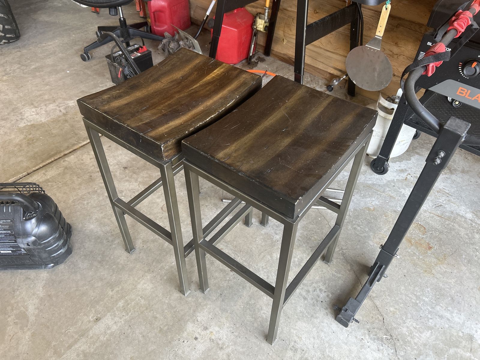 Industrial Style Wood Top Bar Stools - Set of 2