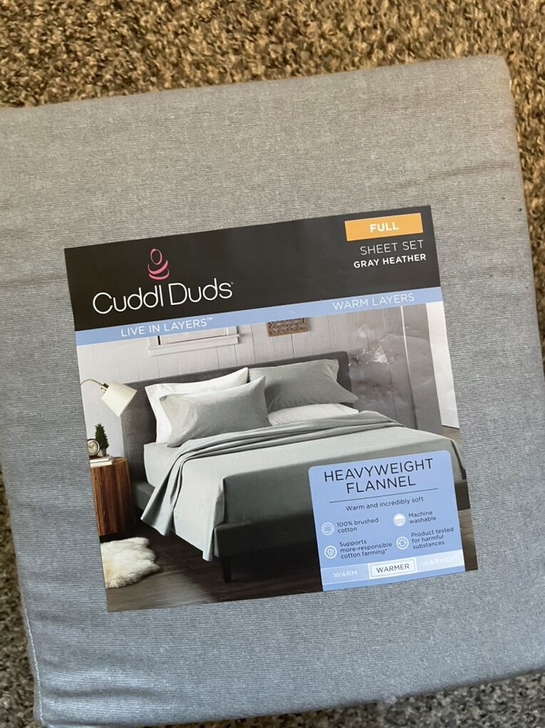 Cuddl Duds Full Heavyweight Flannel Gray Sheet Set
