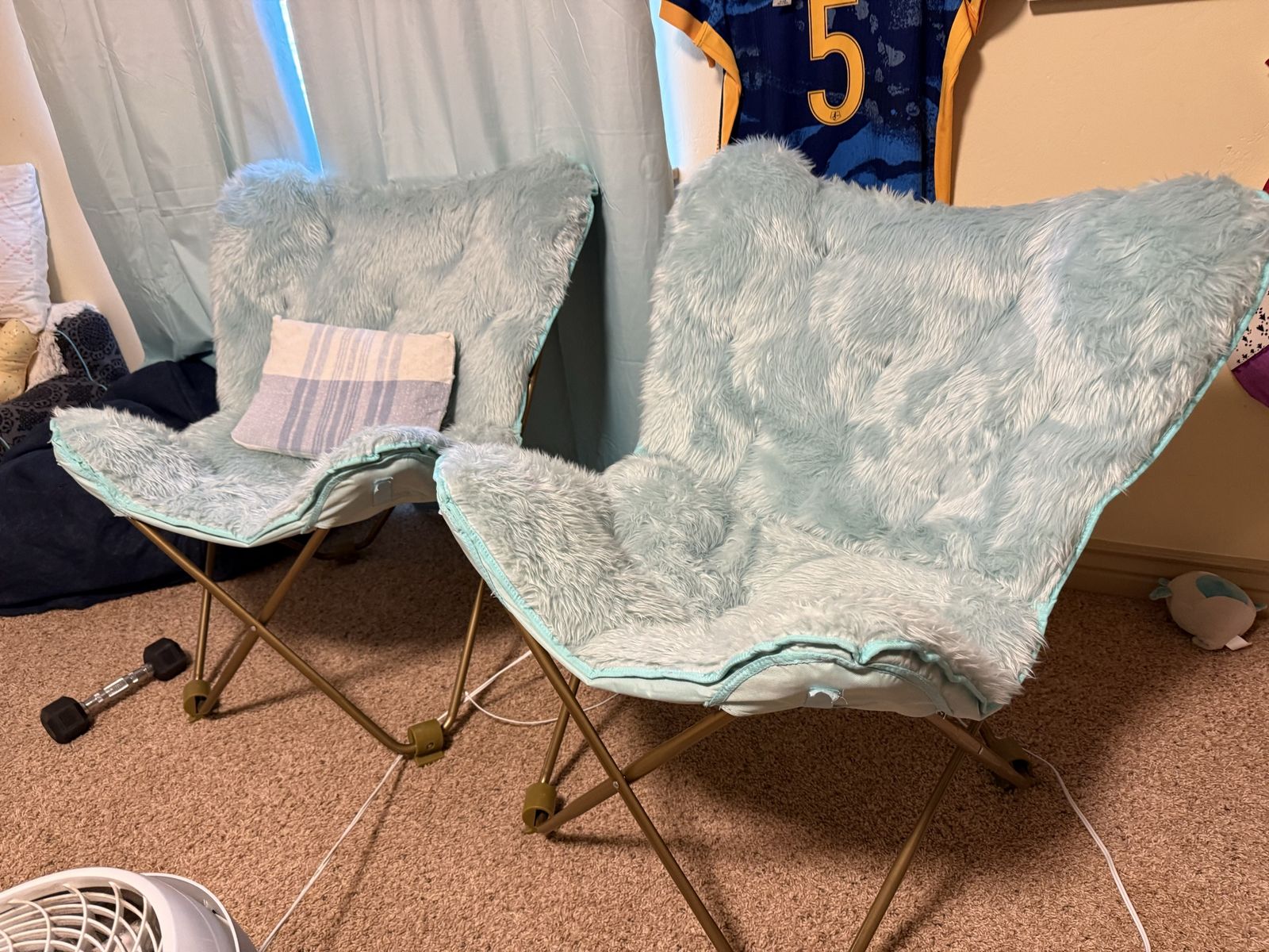 Pair of Light Blue Faux Fur Butterfly Chairs - Cozy & Foldable Seating