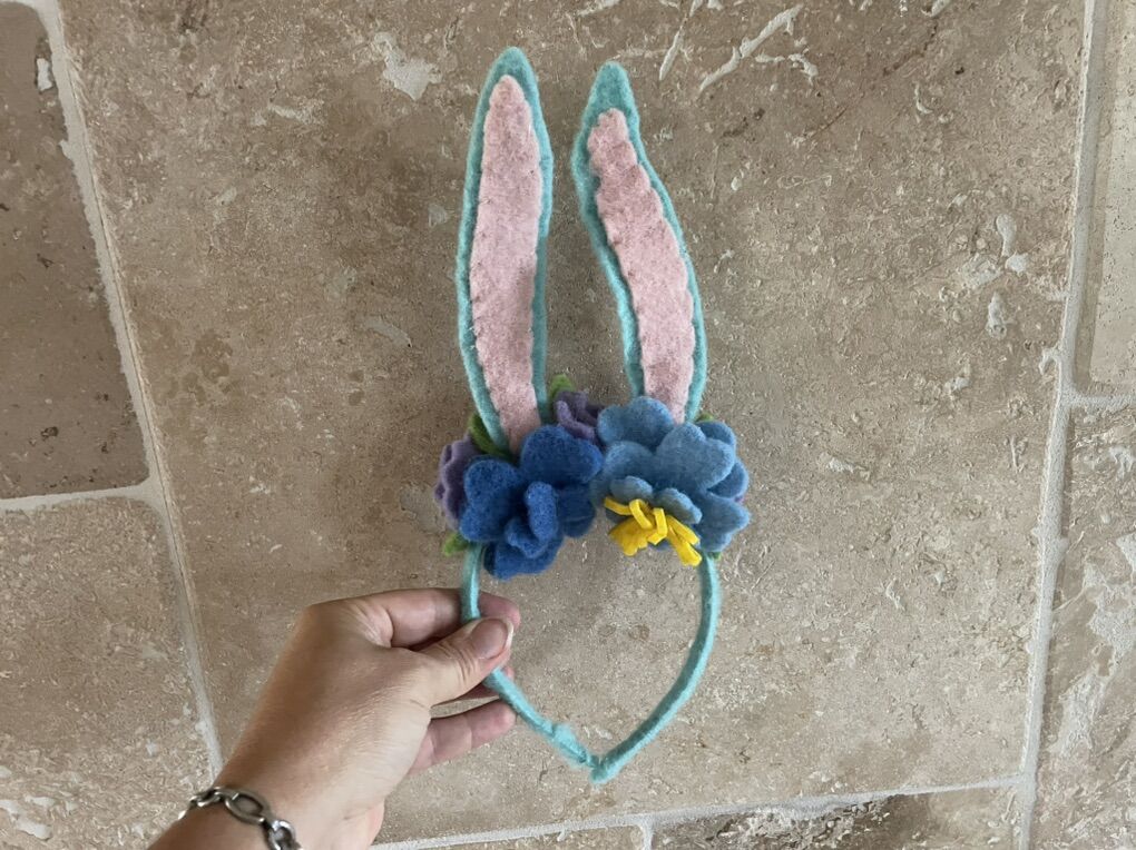 New Headband W/ Wool Bunny Ears & Flowers