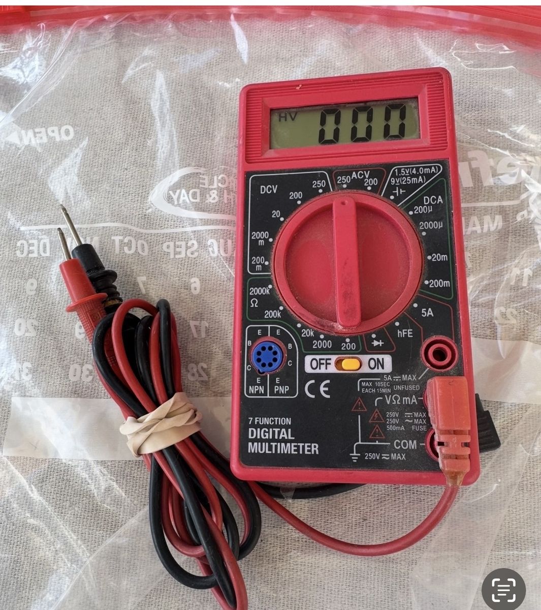 7 Function Digital Multimeter - Red, Electronic Testing Tool with Leads