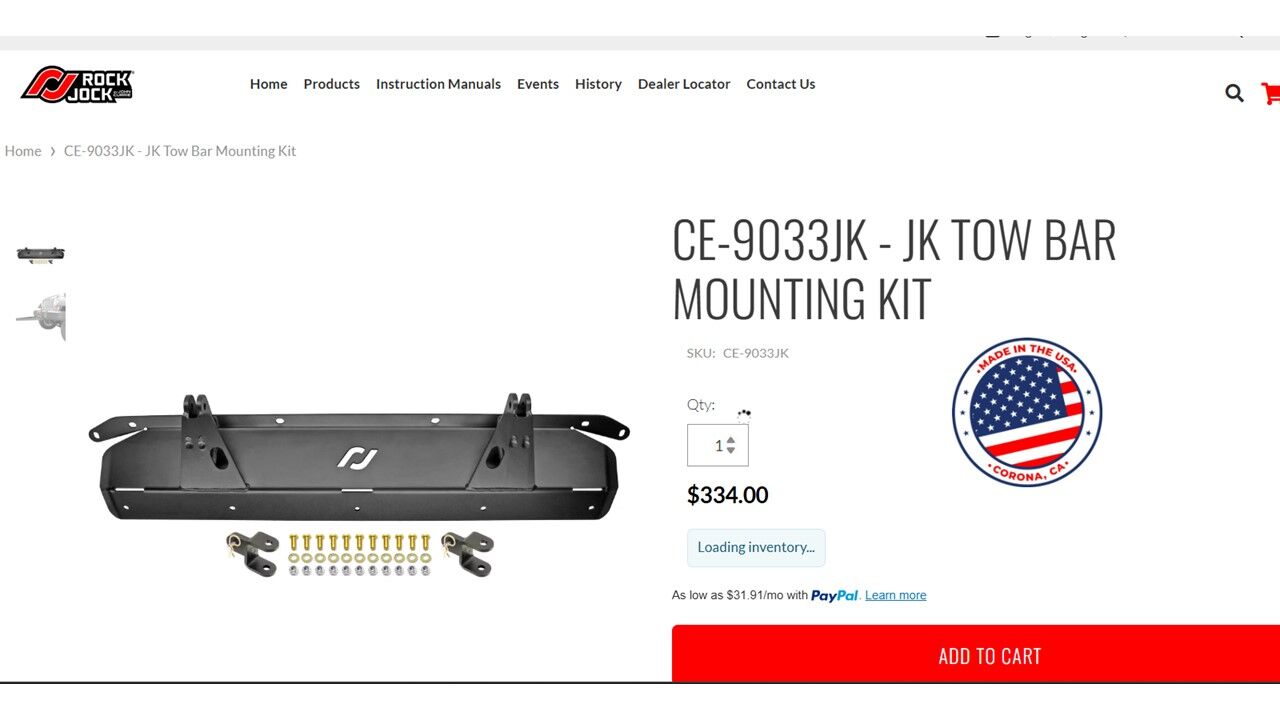 Rock Jock Jeep JK Tow Bar Mounting Bracket