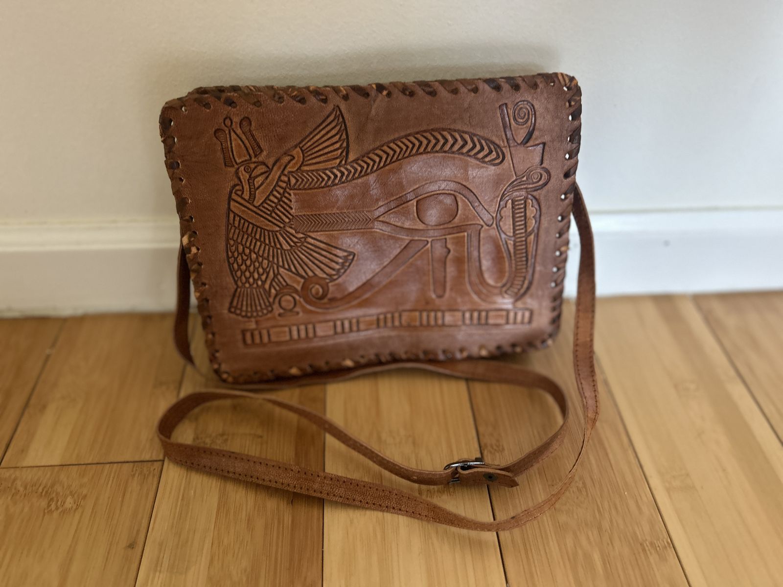 Brand new, handcrafted genuine leather crossbody purse made in Egypt.