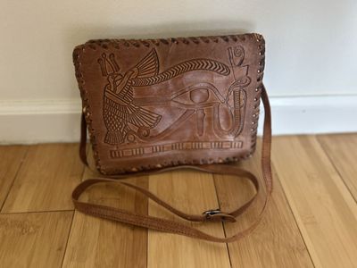 Brand new, handcrafted genuine leather crossbody purse made in Egypt.