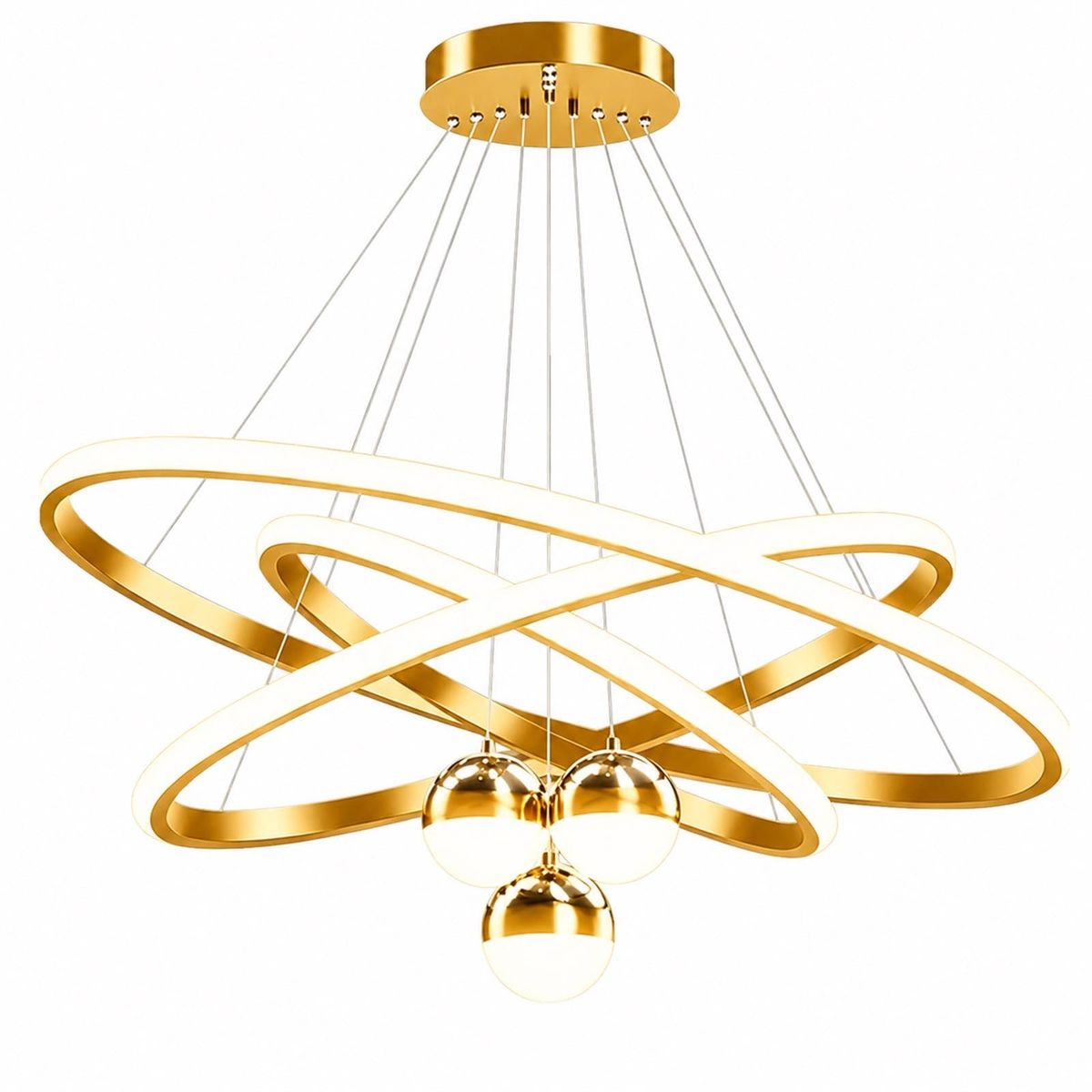 ZeniLife LED Pendant Light, Adjustable Height, 72W, 23.6 Inch Dia, Gold