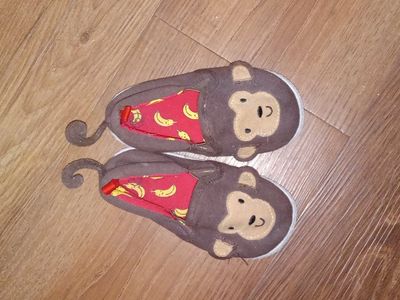 Toddler Monkey Slip-On Shoes Brown with Banana Print Lining Size 6