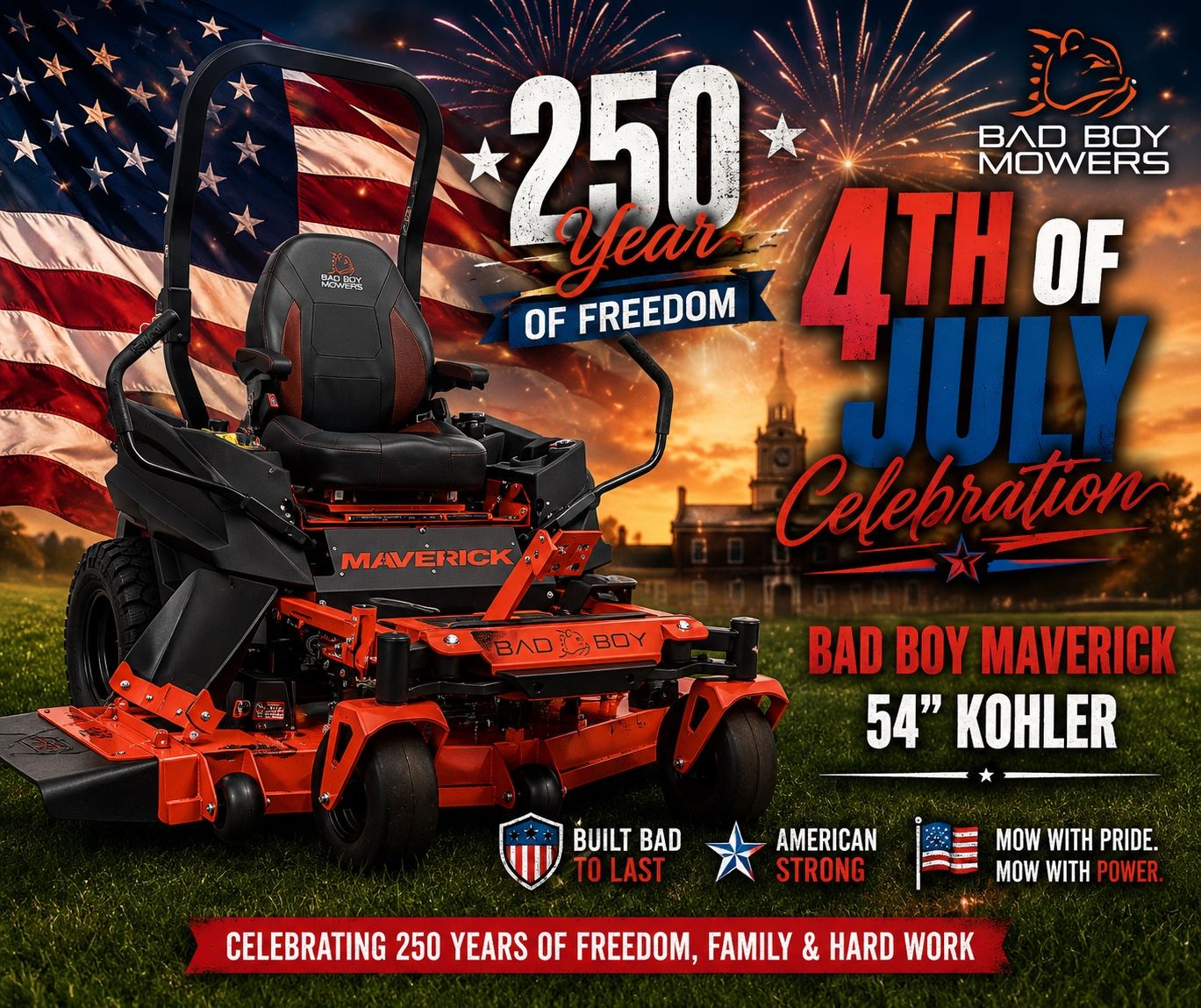 Bad Boy Maverick 54” Kohler 4th of July Sale!