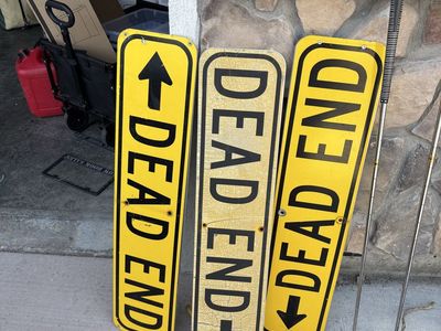 Vintage Yellow Dead End Street Signs - Set of 3 Metal Road Signs with Arrows