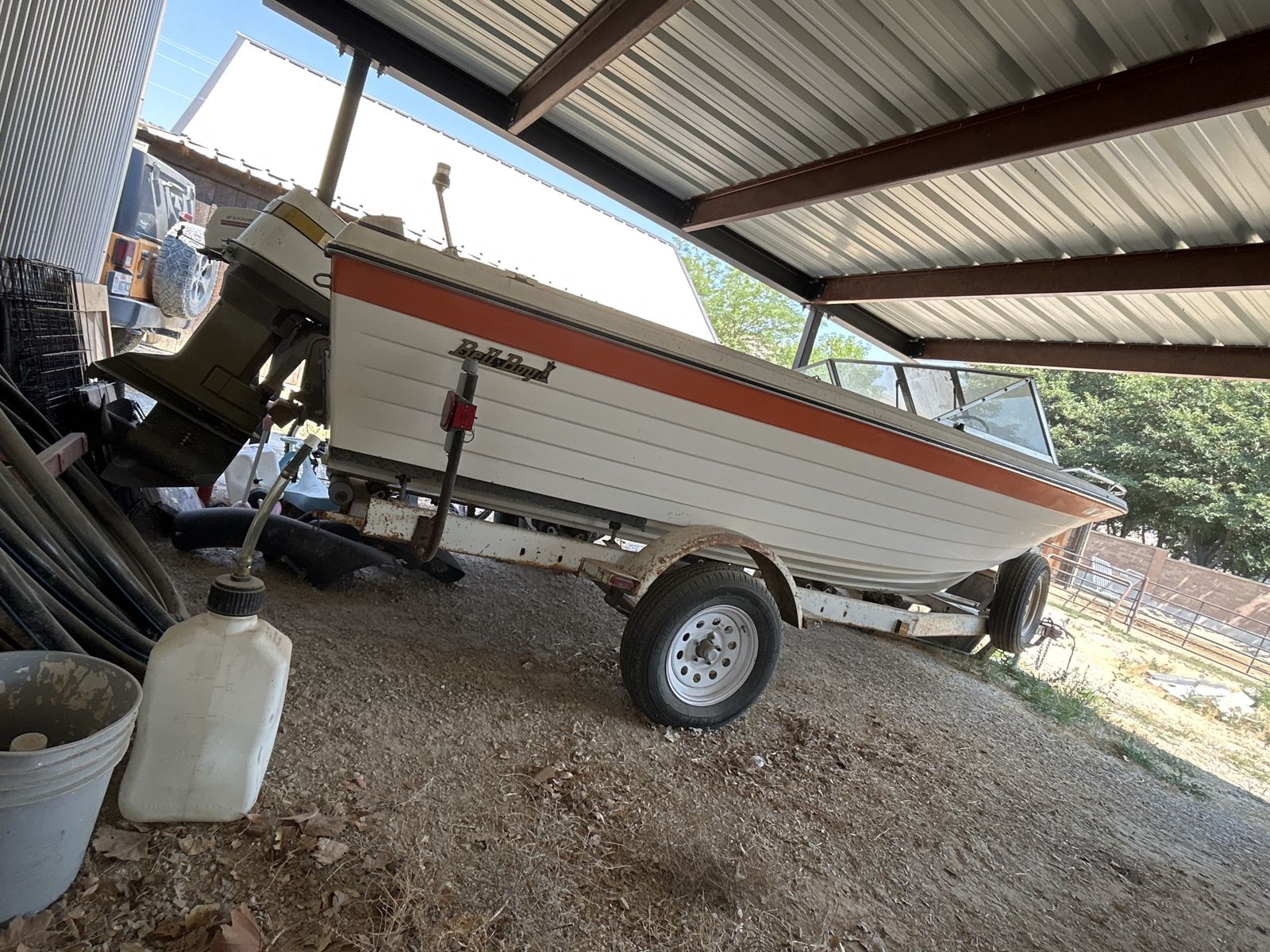 Vintage Bell-Boy Fiberglass Runabout Boat with Johnson Outboard Motor and Trailer