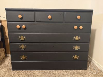 3-Drawer Dresser - Black with Wood Knobs & Brass Pulls