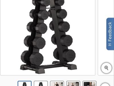 Centr 12 sided 210lb Rubber Dumbbell set with Rack 5-30 lb