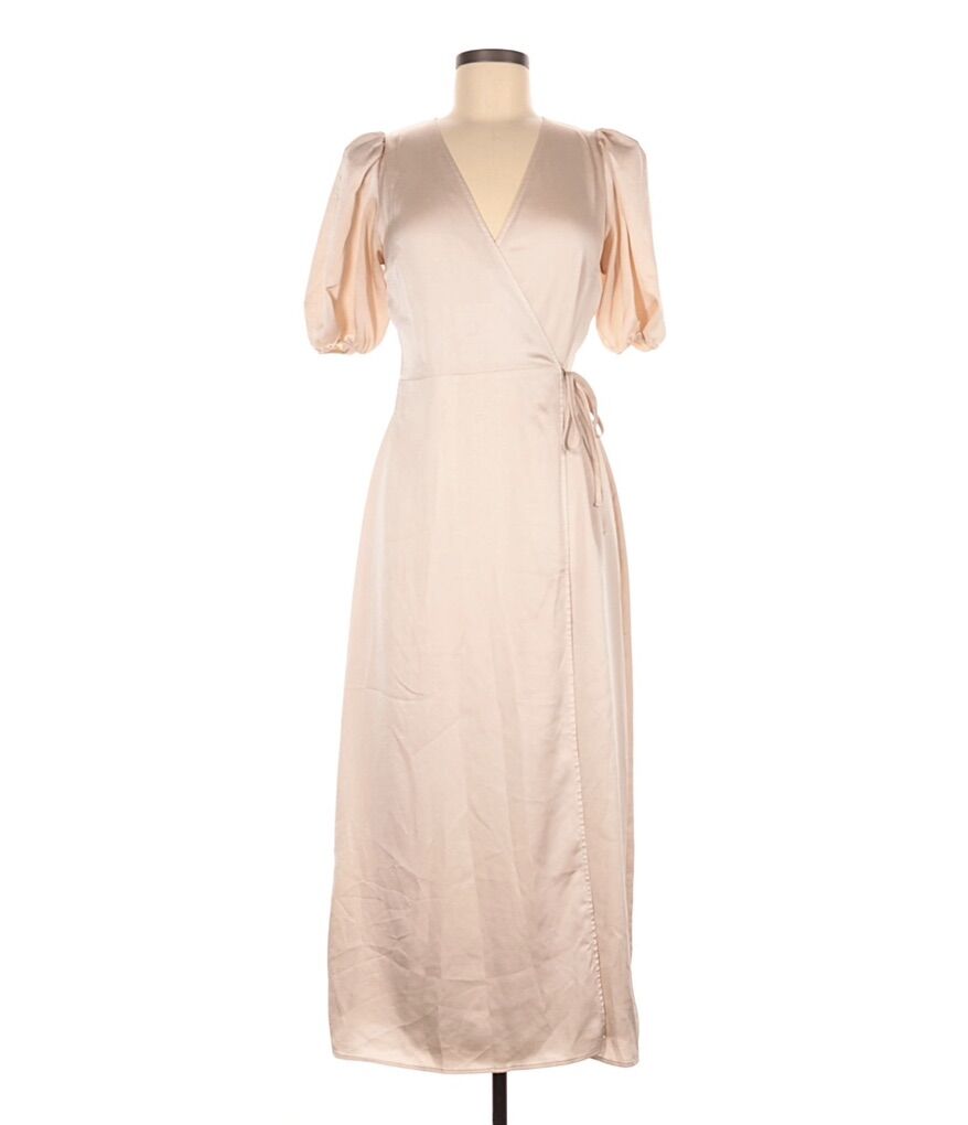Express Satin Puff Sleeve Wrap Maxi Dress