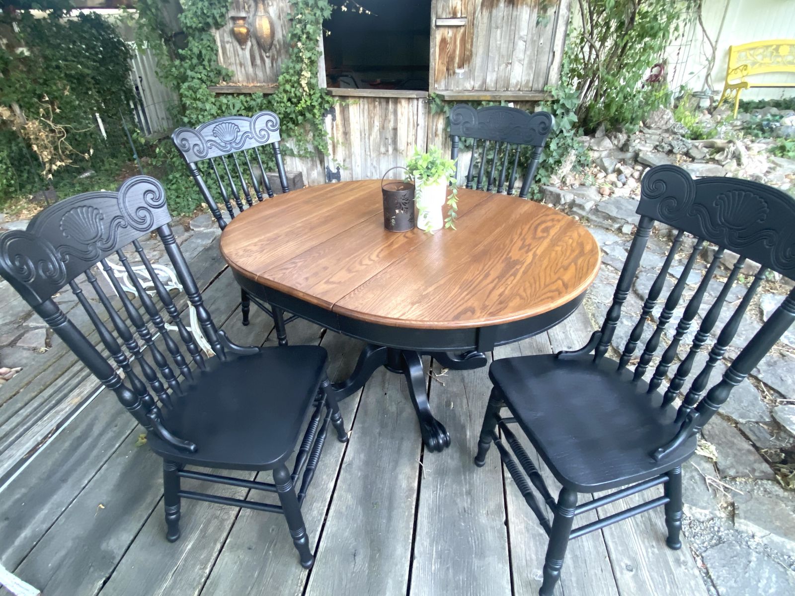 Refinished Oak Dining Set – Carved Chairs + Pedestal Table | $650 OBO
