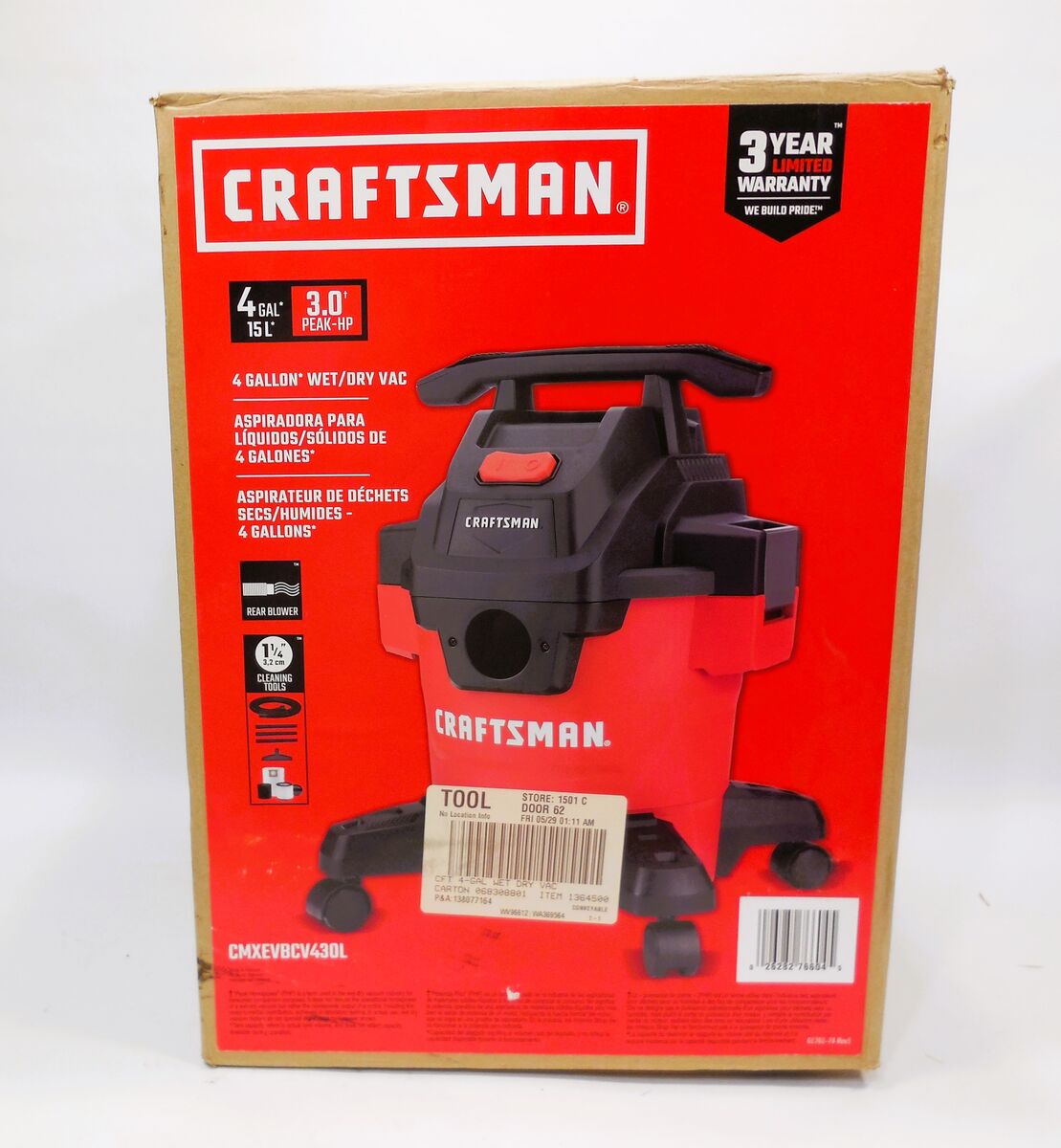 Shop Vac 4 Gallon, 3 hp New Craftsman Vacuum