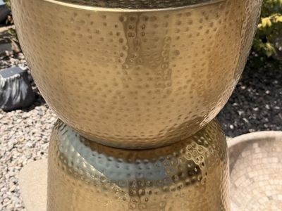 Hammered Brass Metal Hourglass Side Table / Accent Stool