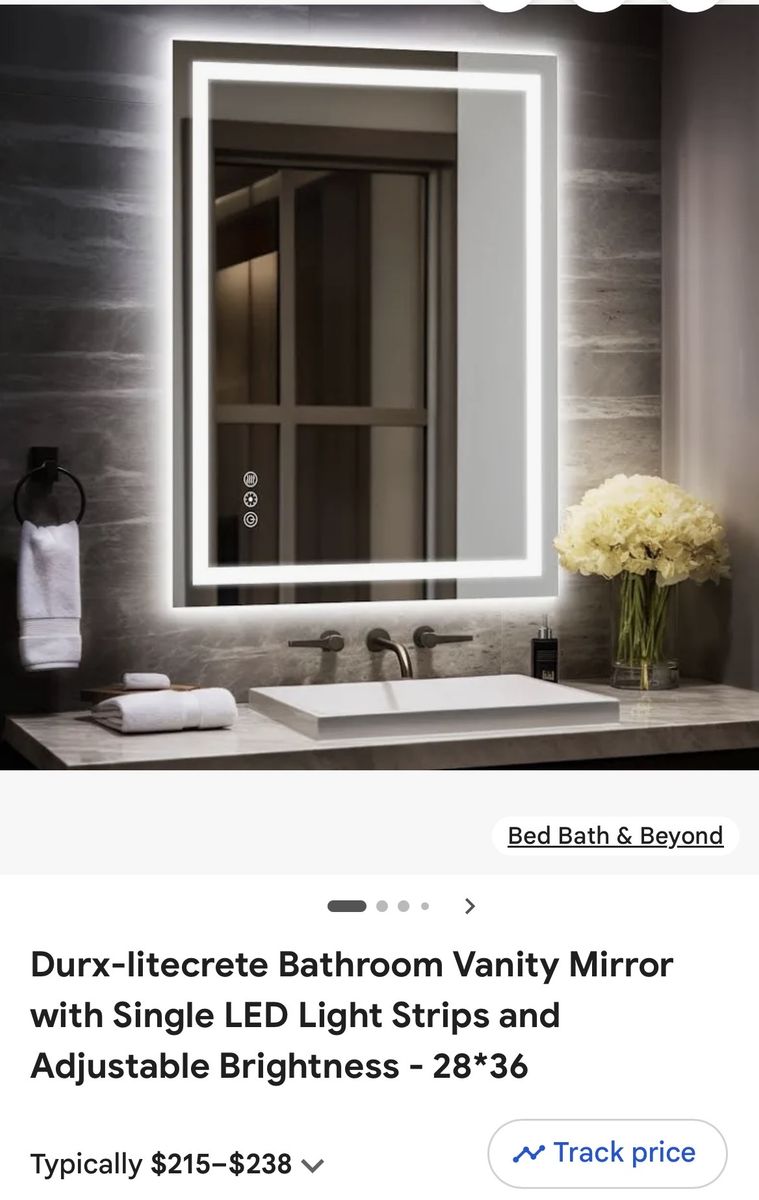 New, Bathroom Vanity Mirror with Single LED Light Strips and Adjustable Brightness - 28*36