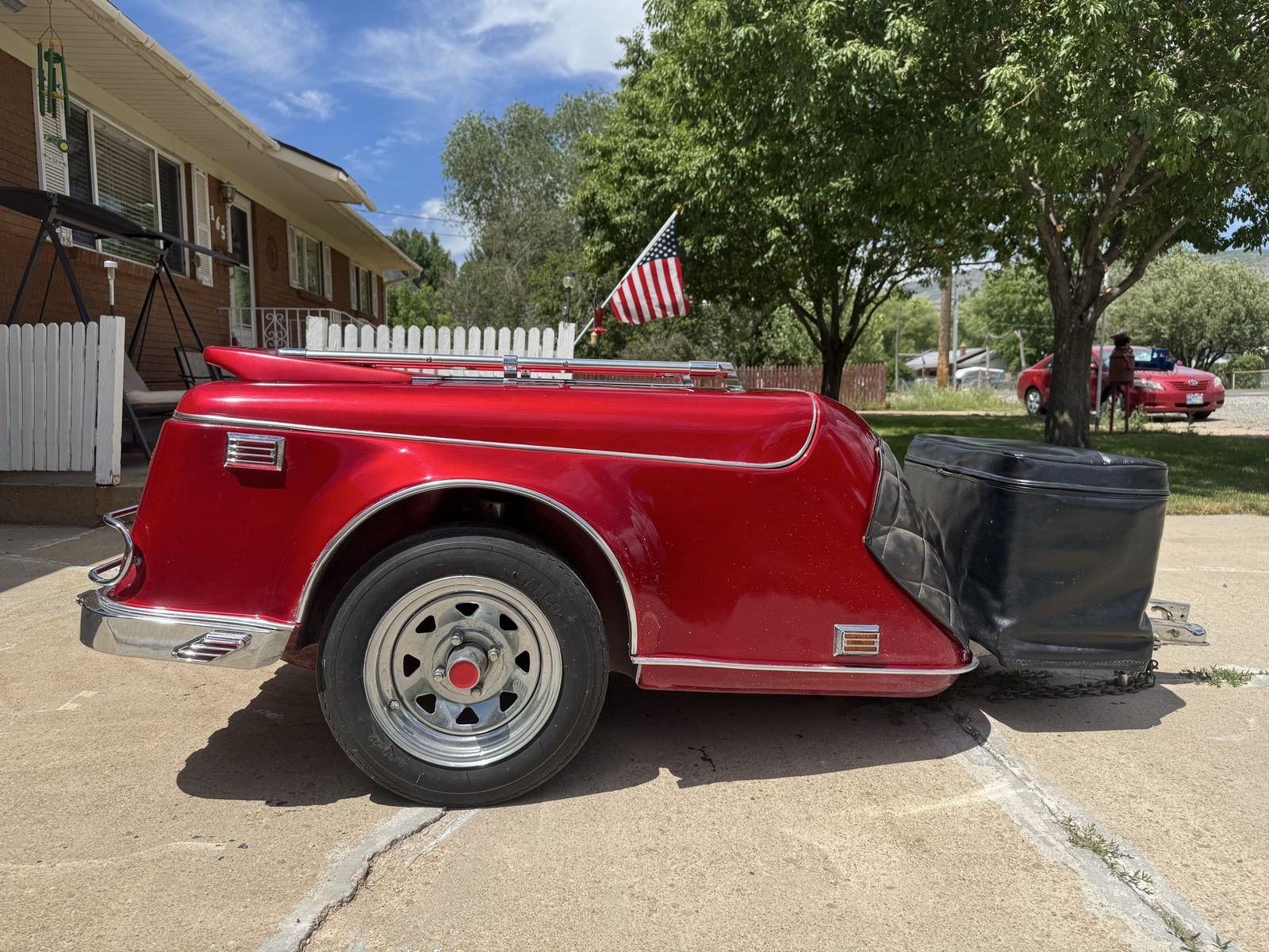 Red Pull-Behind Escapade Motorcycle Cargo Trailer with Luggage Rack & Front Cooler