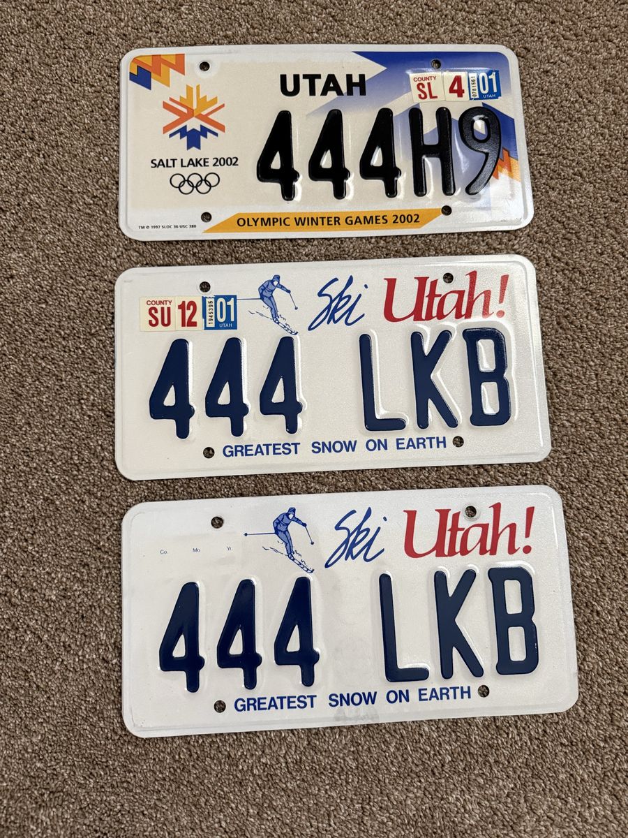 Vintage Utah License Plates Lot - 2002 Salt Lake Olympic Winter Games & Ski Utah! - 444!!