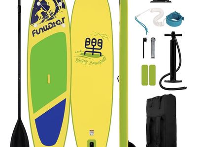 Brand New 11.5 FT Inflatable Stand Up Paddle Board Bundle- Still Factory Sealed Yellow Blue Green