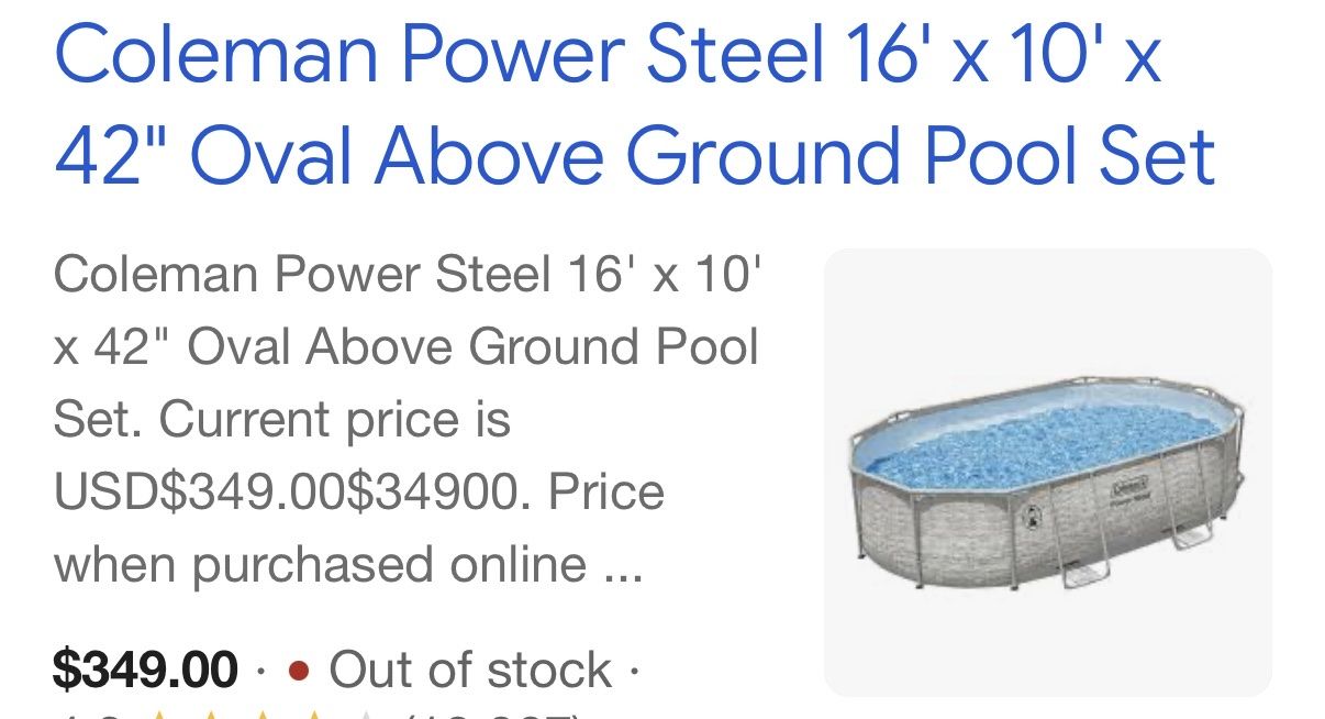 Coleman Power Steel 16' x 10' x 42" Oval Above Ground Pool Set