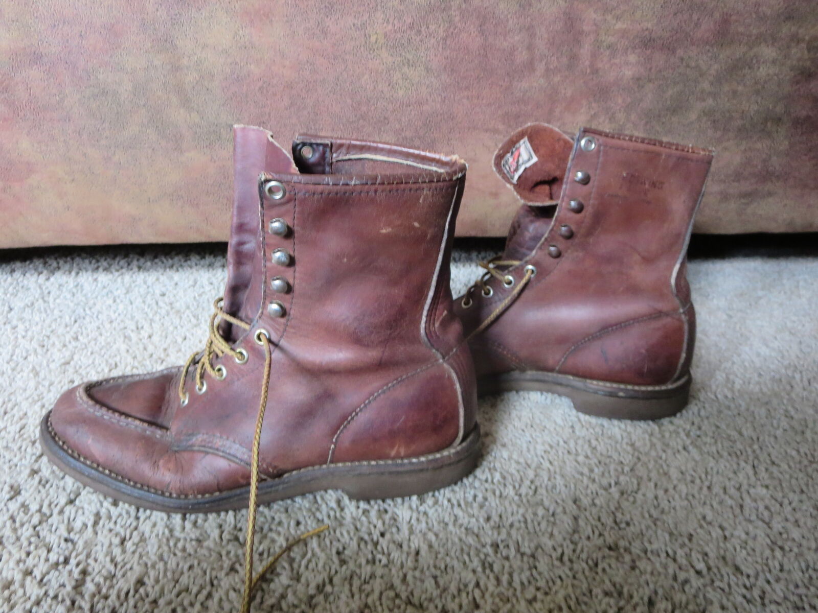 VINTAGE Red Wing 214 Men's BROWN LEATHER MOC TOE Boots Size 9