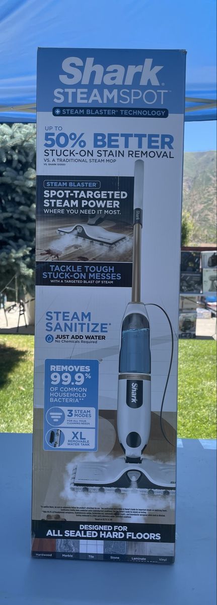 New SteamSpot Corded Steam Mop with Steam Blaster for Hard Floors in White with XL Removable Tank