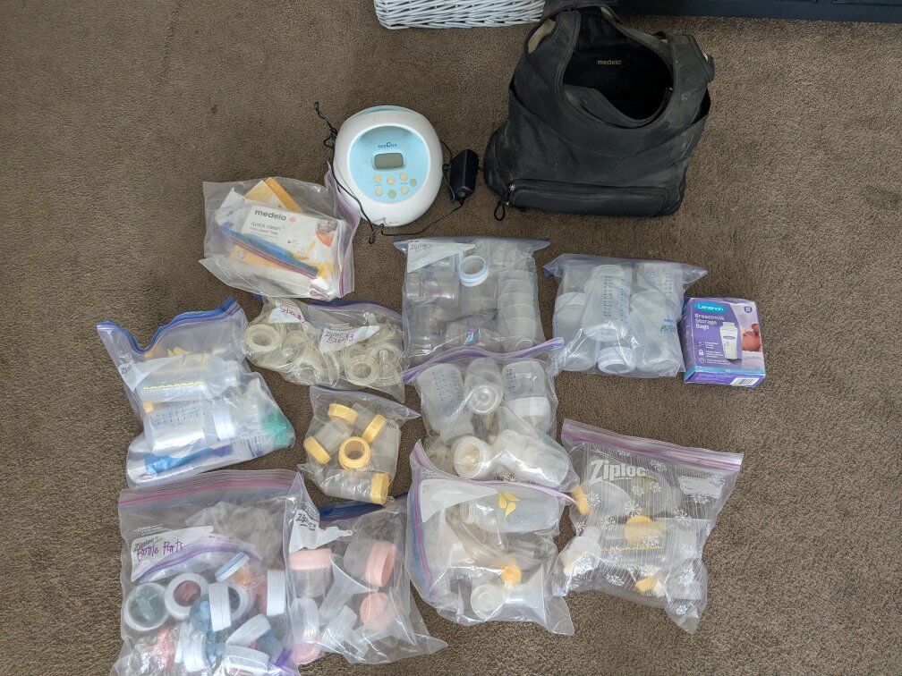 Two Breast Pumps, Bottles, Etc.