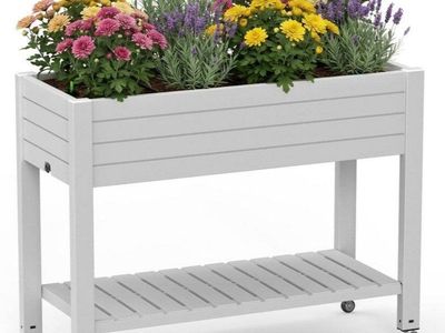 EFU Plastic White Plant Reinforced Large Planter Box with Wheels