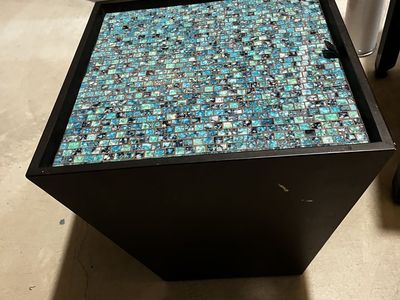 Pair of Black Pedestal Side Tables with Blue Mosaic Tile Tops - 16x16x18"